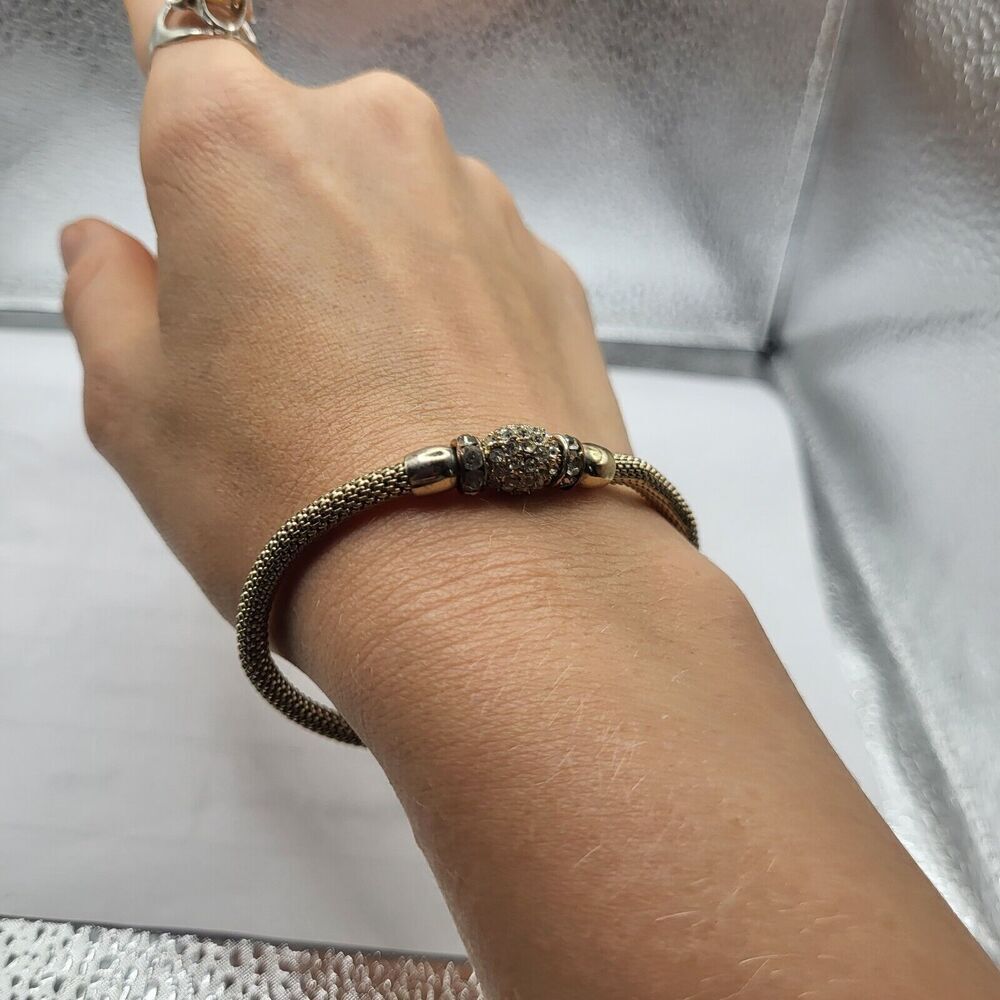 Pave Set Rhinestone Silver Mesh Bracelet